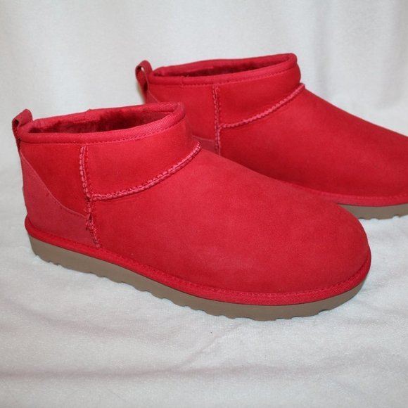 NIB UGG ULTRAMINI SUEDE SHEARLING LINED‎ ANKLE BOOTS RED - Picture 3 of 7